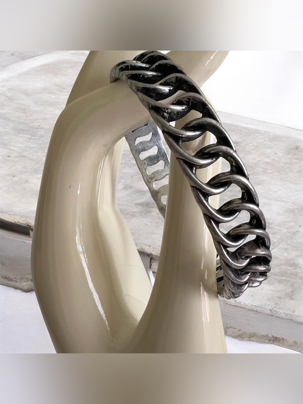 Graziano gun metal silver bangle bracelet sz 8 chain link style